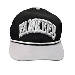 New Era Yankees Rope Trucker Hat Black White Snapback Mesh Cap Distressed